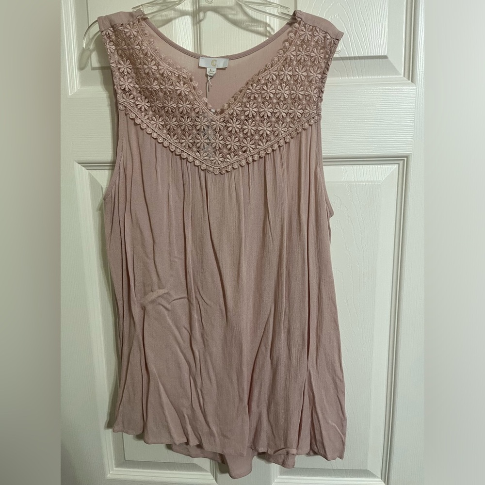 Dusty Pink Lace Trim Tank Top